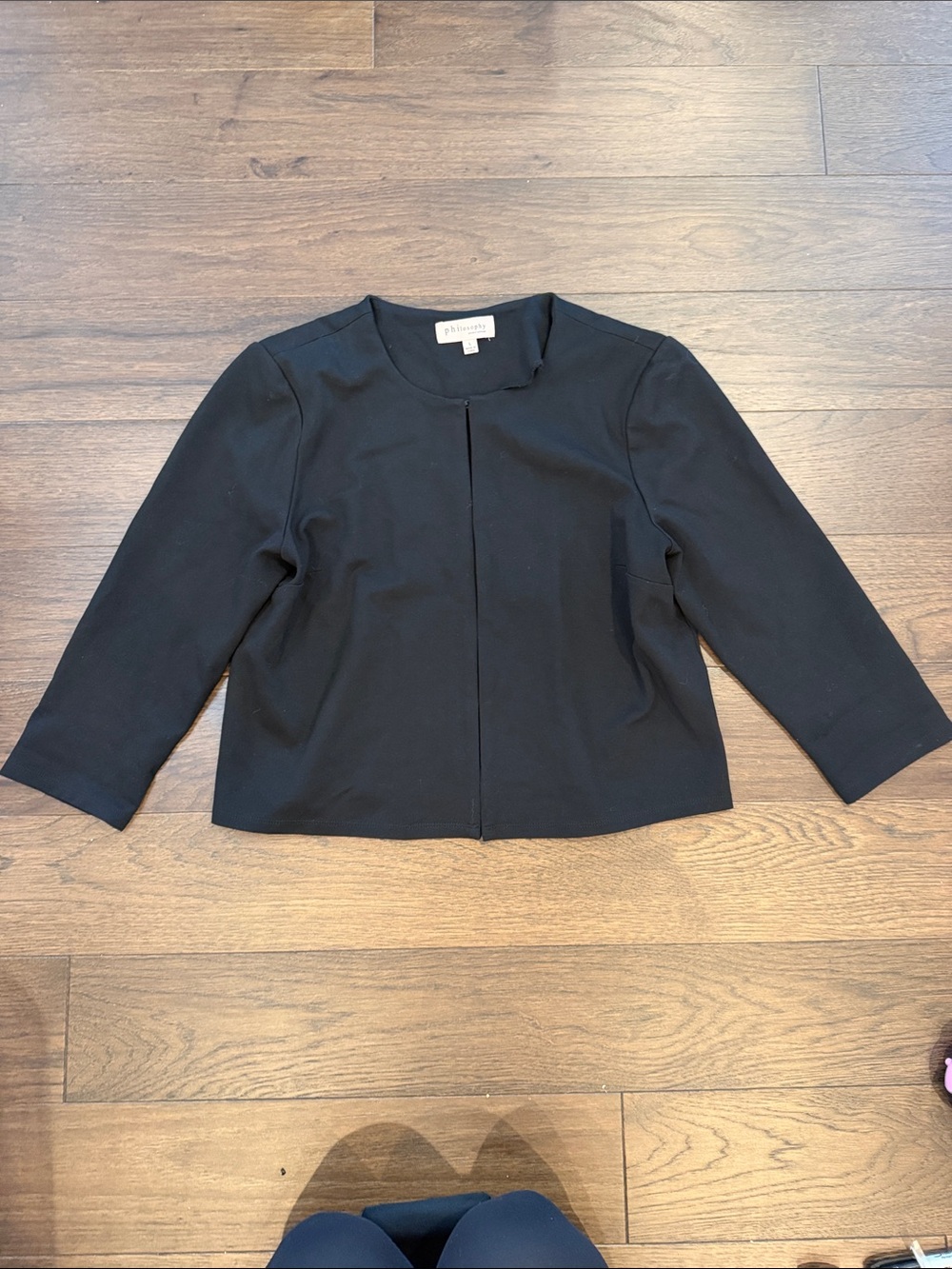 Philosophy Black Cropped Open-Front Long Sleeve Jacket Size Large - C76-083